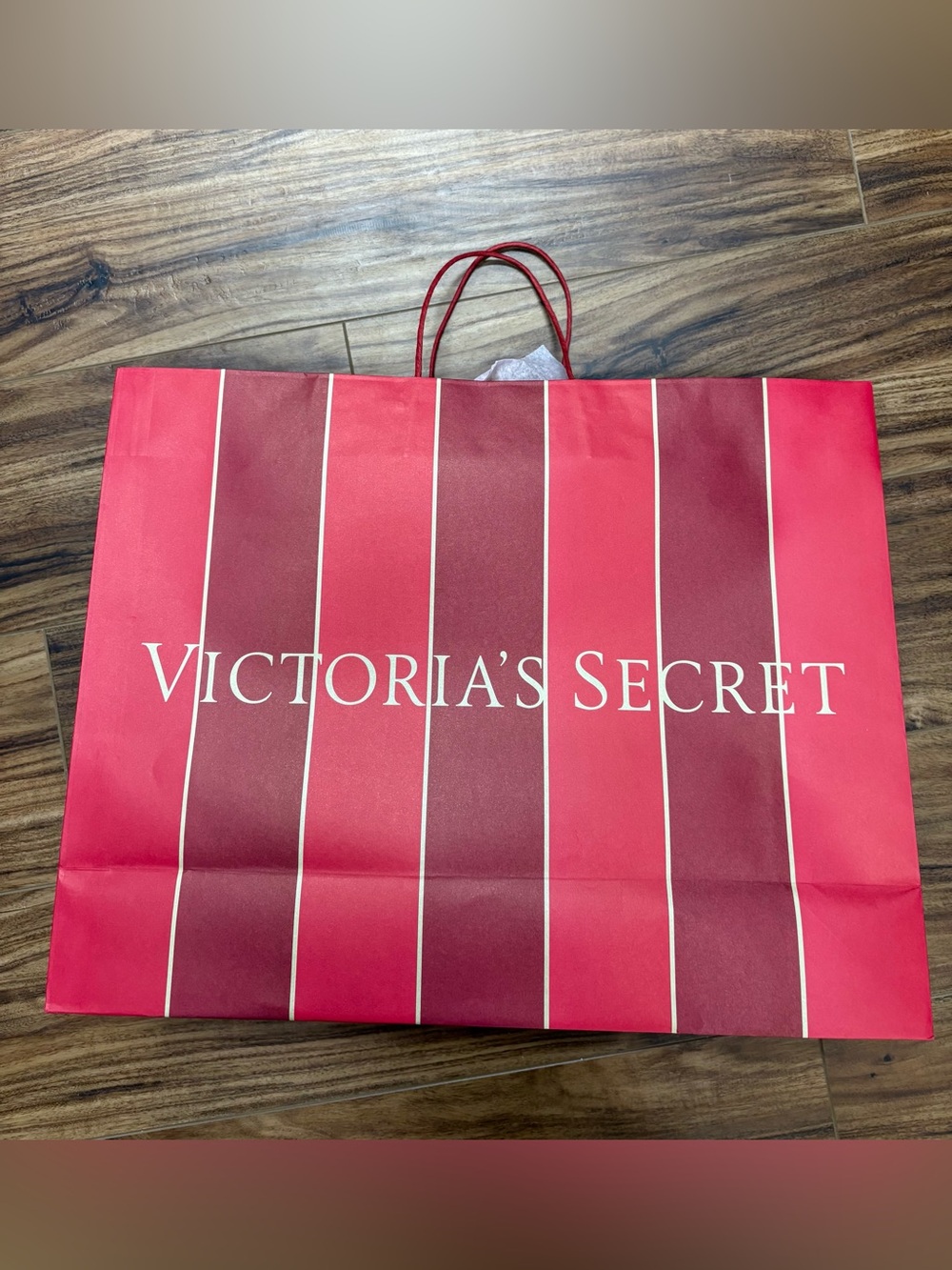 Victoria’s Secret large striped holiday paper shopping bag, like new